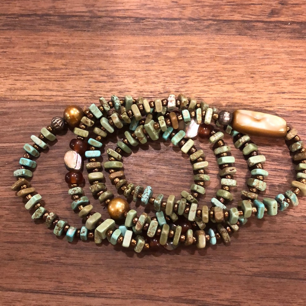Silpada stack of 4 turquoise and Amber bracelets